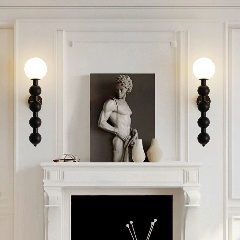 免接线壁灯法式实木球形卧室走廊过道客厅酒店艺术电池款充电壁灯