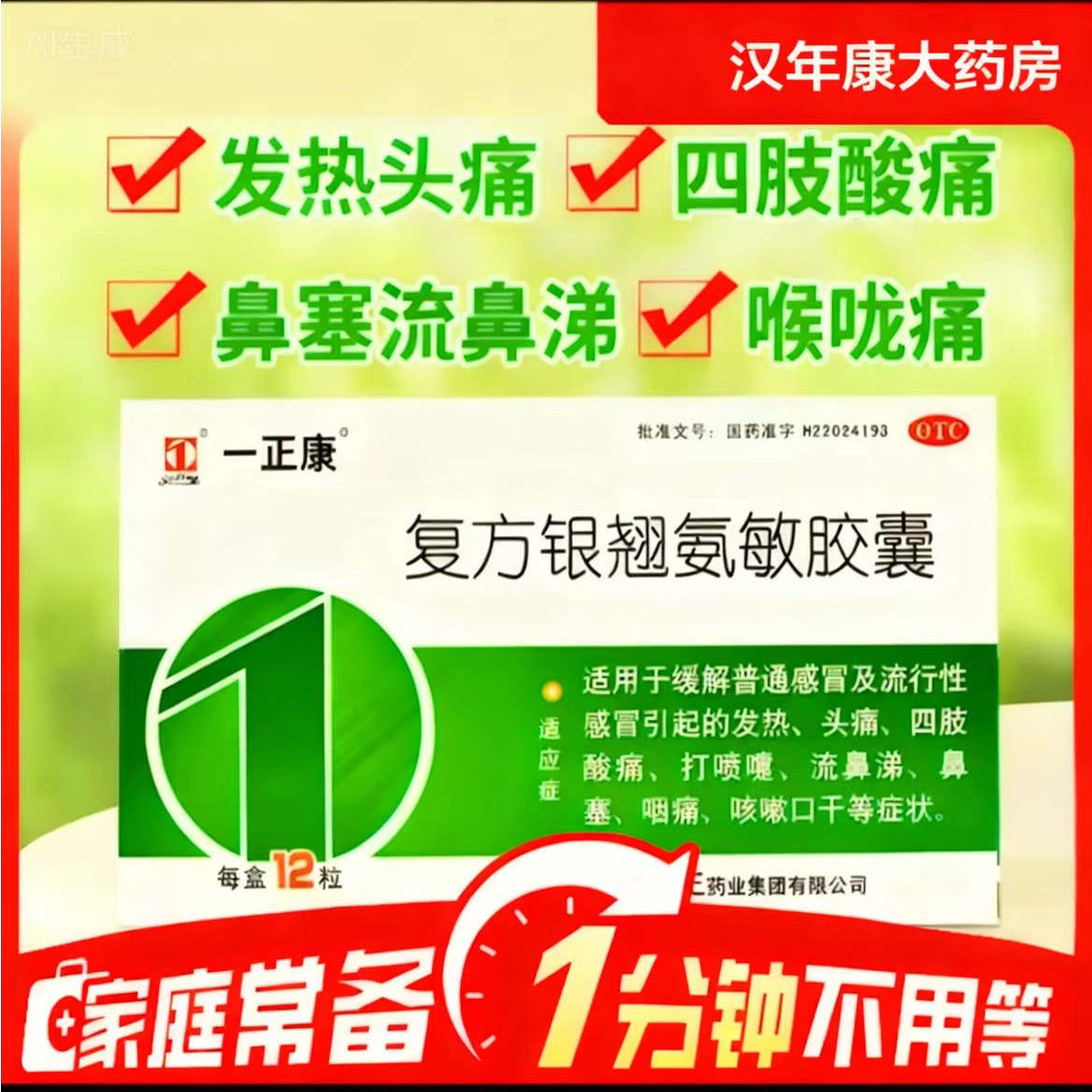 【一正康】复方银翘氨敏胶囊12粒/盒