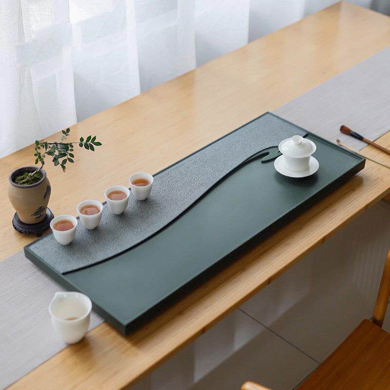 天然天罗绿茶盘石头茶台家用简约茶海高档办公茶盘茶具套装