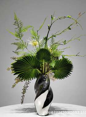 现代简约绿色仿真花束样板房间软装客厅插花轻奢餐桌花艺茶几摆件