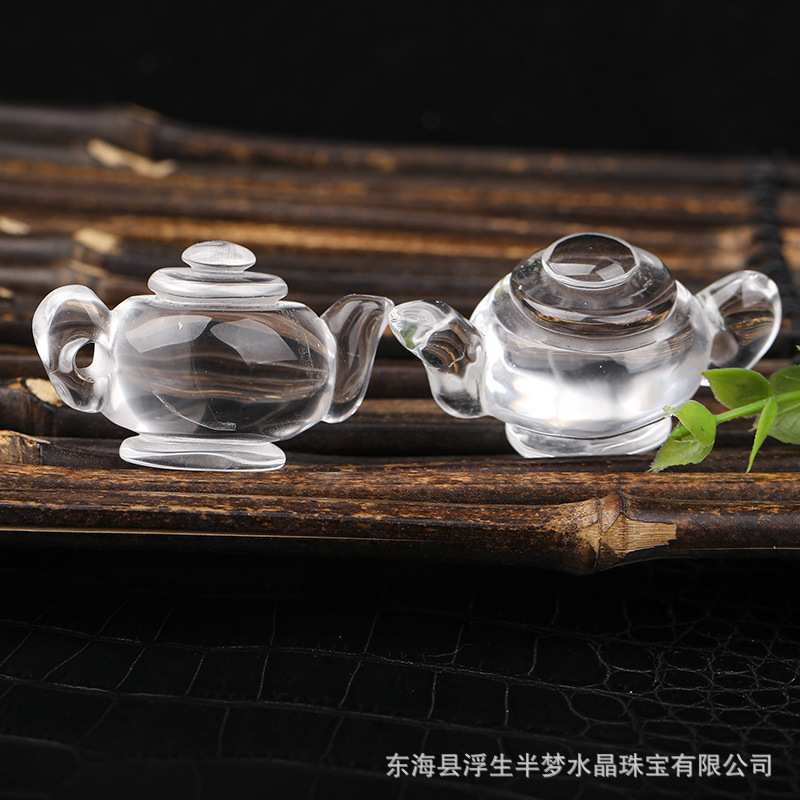 把把胡装饰小摆件水晶小茶壶创意把玩挂件白水晶原石装饰品摆件