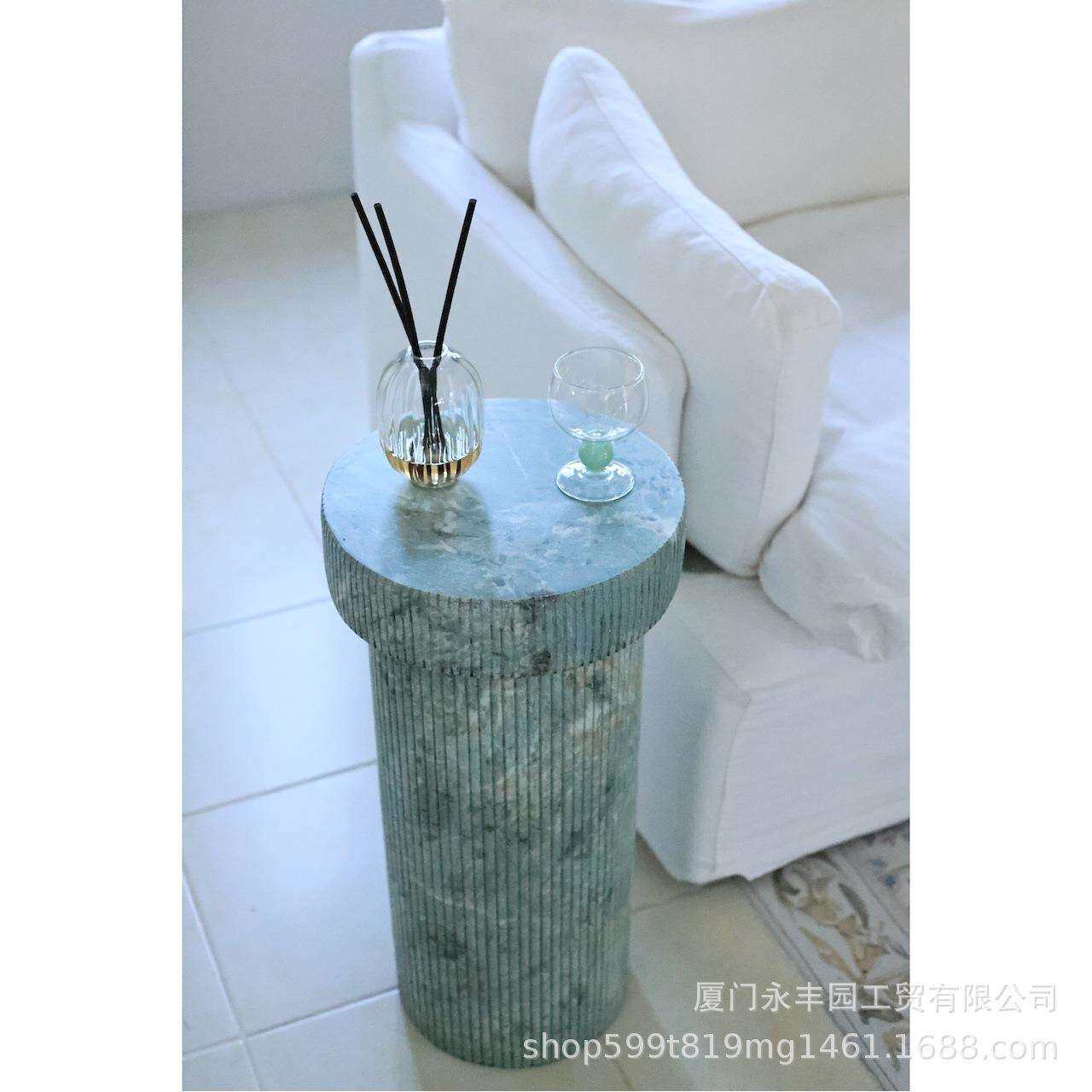嘻物所复古绿边桌边几民宿客厅仿大理石罗马柱茶几设计艺术中古