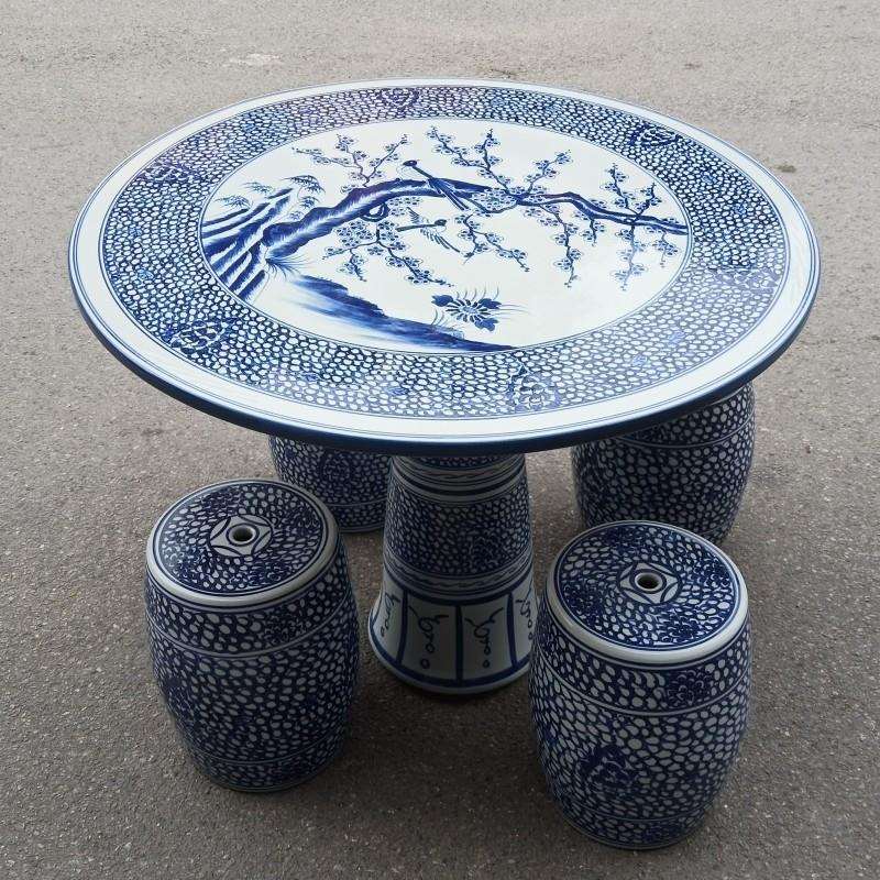 手绘仿古青花瓷陶瓷桌子凳子 户外庭院阳台餐桌花园圆桌套装桌椅