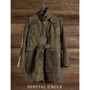 特叔车前子设计款油蜡牛皮衣军事风衣复古猎装时尚男士夹克外套