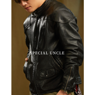 特叔黑毒液真牛皮时尚立领百搭复古简约经典潮流休闲帅气修身