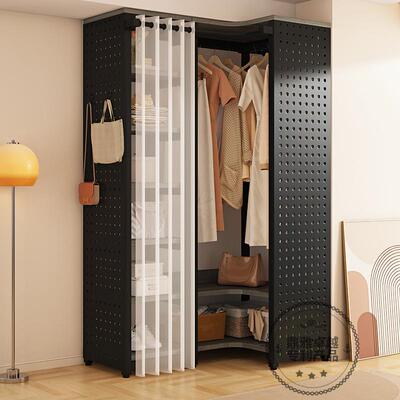 开放式衣卧间金洞洞属板转角挂衣架落地衣帽架帽室家用衣柜一体
