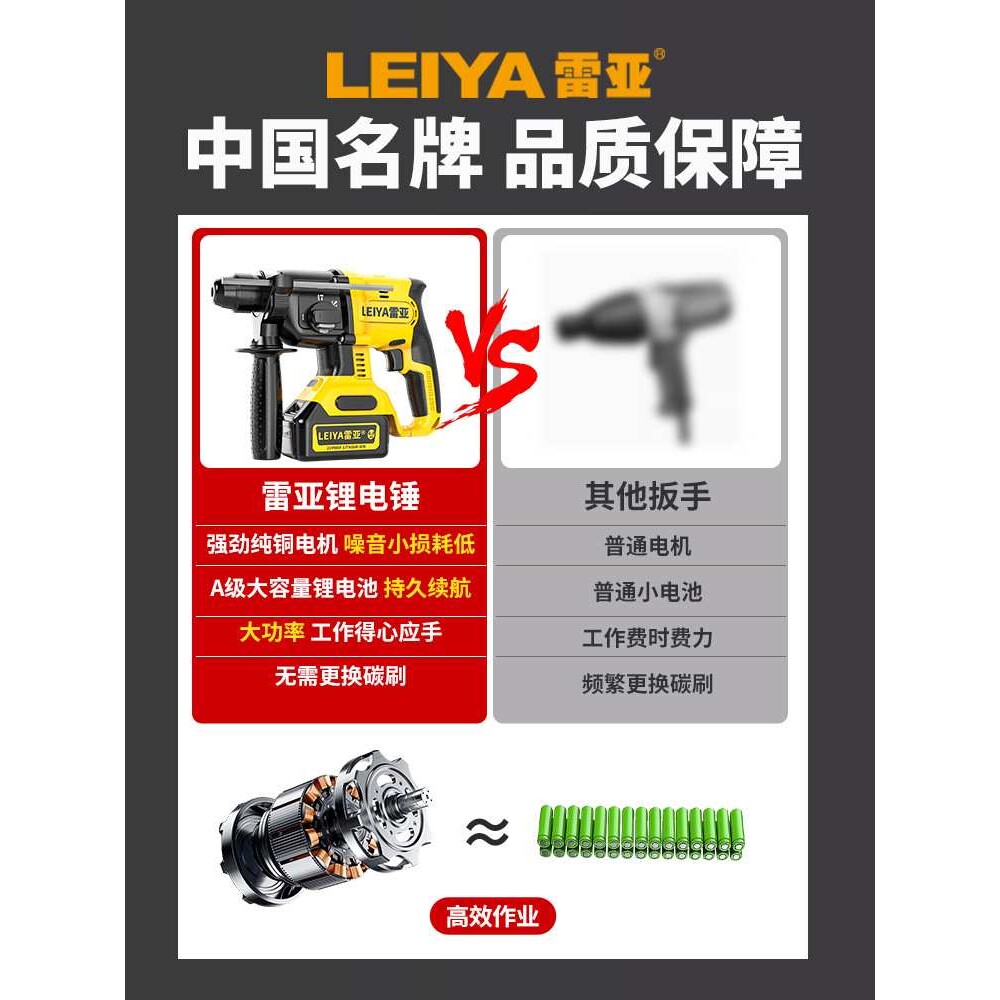 充电电锤电镐三用大功率冲击钻锂电无刷电动工具套装轻型电捶电钻