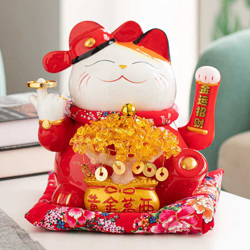 日式店铺开业招财猫电动摇手大号前台店面收银台摆件摇钱树发财猫
