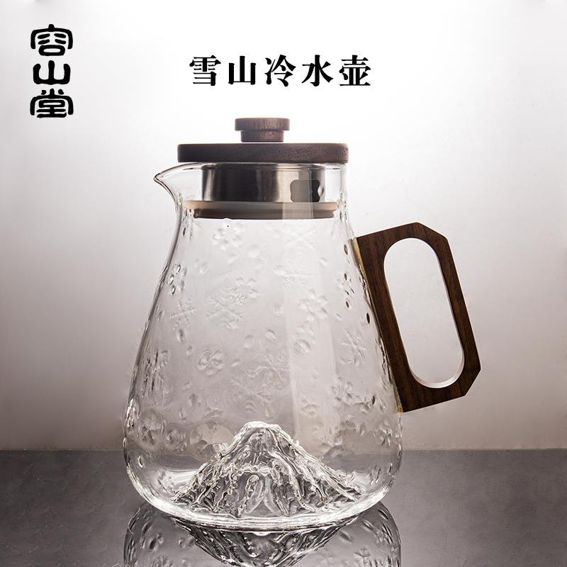 容山堂木把玻璃冷水壶耐热泡茶壶开水瓶凉水瓶大容量雪山花茶扎壶