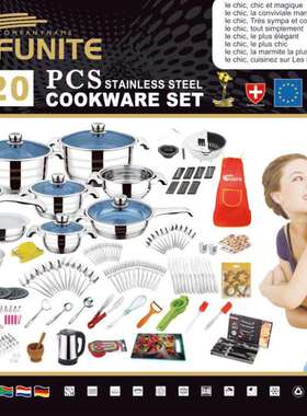 FUNITE220PCS出口套装锅具跨境不锈钢套锅非洲