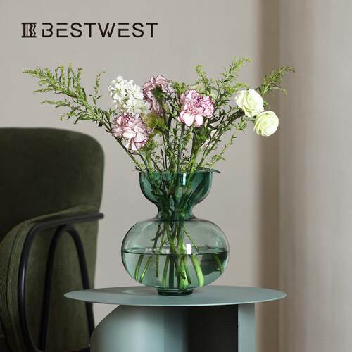 Best west 简约绿色透明花瓶摆件家居客厅餐桌花艺插花装饰品摆件