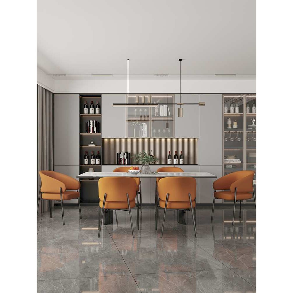 轻奢不锈钢餐椅家用现代简约书桌椅酒店咖啡厅高端超仟皮靠背椅