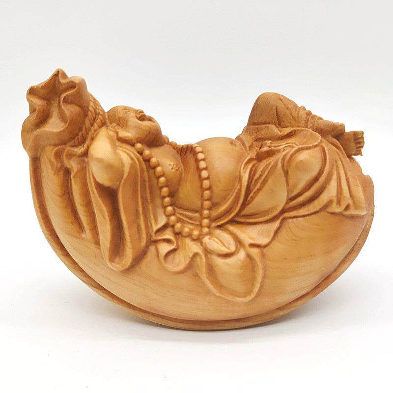 柏木摇布袋弥勒摆件摆饰 规格11×8×6cm 摆饰客厅装饰工艺品厂家