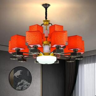 新中式灯笼餐厅吊灯带射灯火锅店酒楼饭店中国风复古布艺客厅灯具