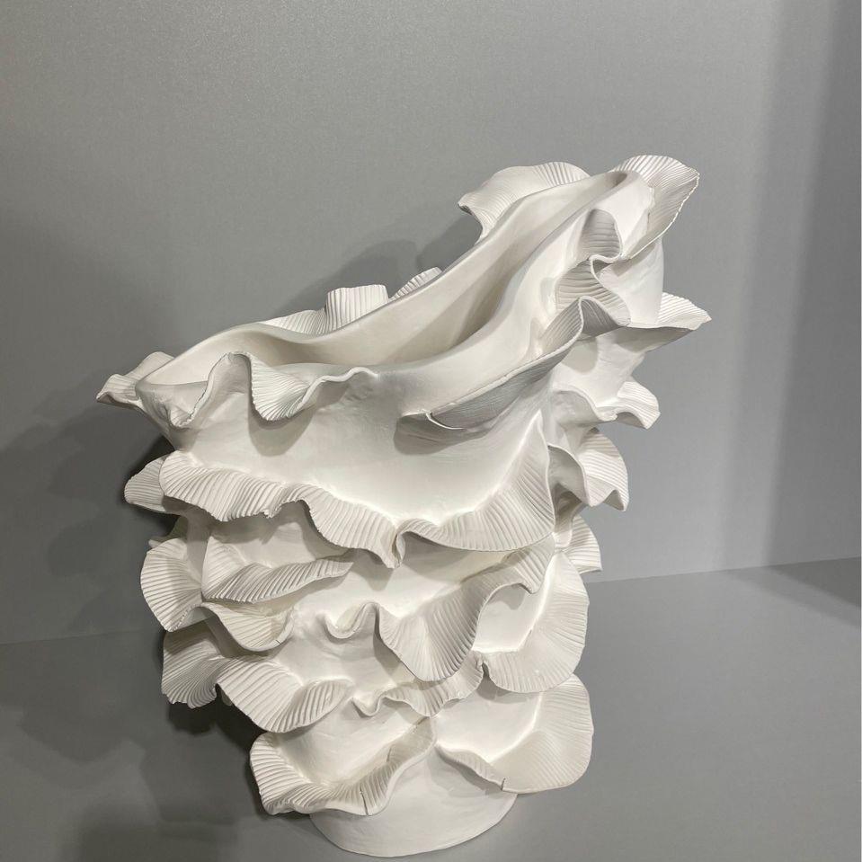 现代简约手工陶瓷白色创意艺术镂空几何花器花瓶摆件家居桌面酒店