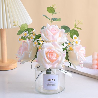 高档手感保湿玫瑰高级感假花玄关客厅餐桌仿生花艺装Y饰洗手间摆
