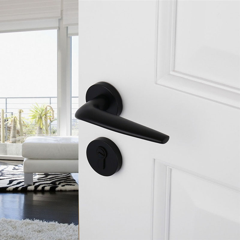 卧室房门锁静音室内门锁三件套实木简约门锁黑色分体美式磁吸门锁