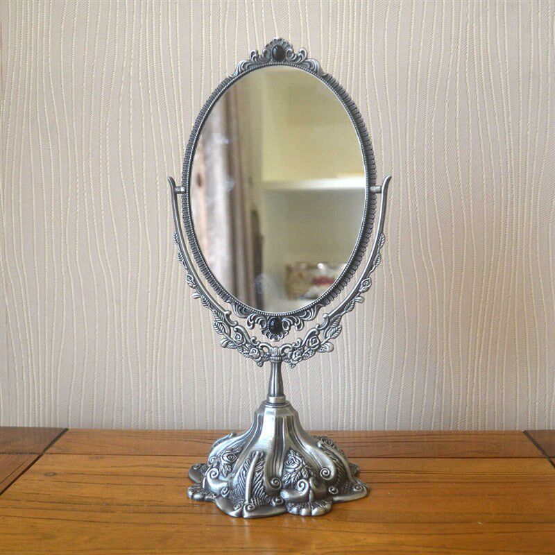 欧式金属双面复古化妆创意结婚梳妆台镜高清美容桌面装饰公主镜子