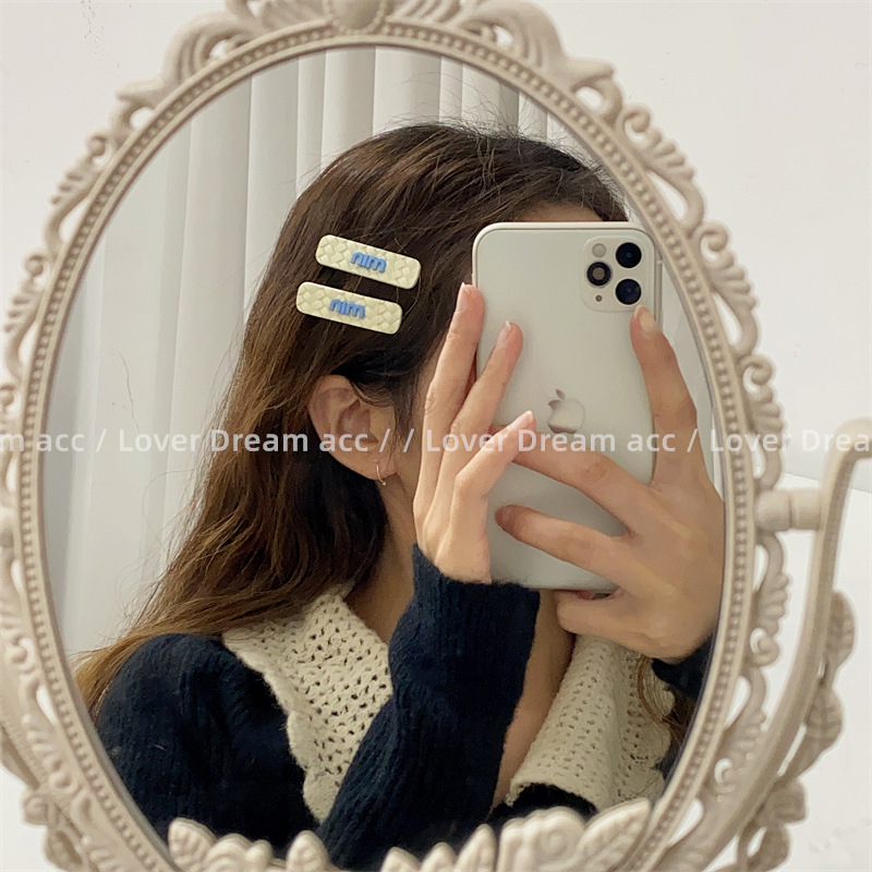 新款彩色撞色字母鸭嘴夹小号清新竹编纹发夹甜美可爱刘海夹女