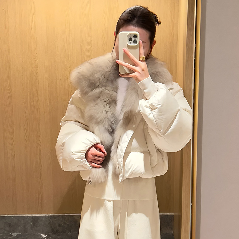 高充绒量大毛领白鸭绒羽绒服女2025冬季新款高级感短款版型巨好看