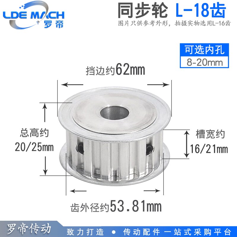 同步轮 L-18齿 槽宽16/21 AF型 两面平J同步带轮 齿面顶丝 孔8-20