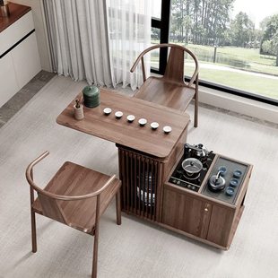 全实木移动茶车家用客厅沙发边几旋转功夫茶桌乌金石泡茶喝茶台