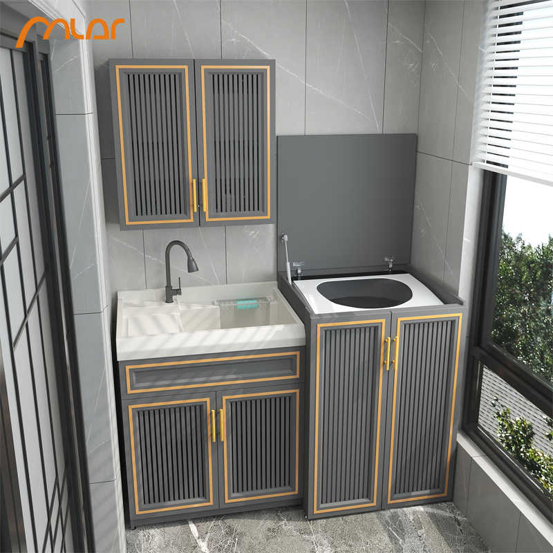 太空铝阳台洗衣机柜组合伴侣池槽一体上翻盖波轮洗手洗脸盆带搓板