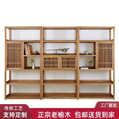 简约现代博古架风格原木色博古架茶室实木隔断置物架茶叶柜多宝格