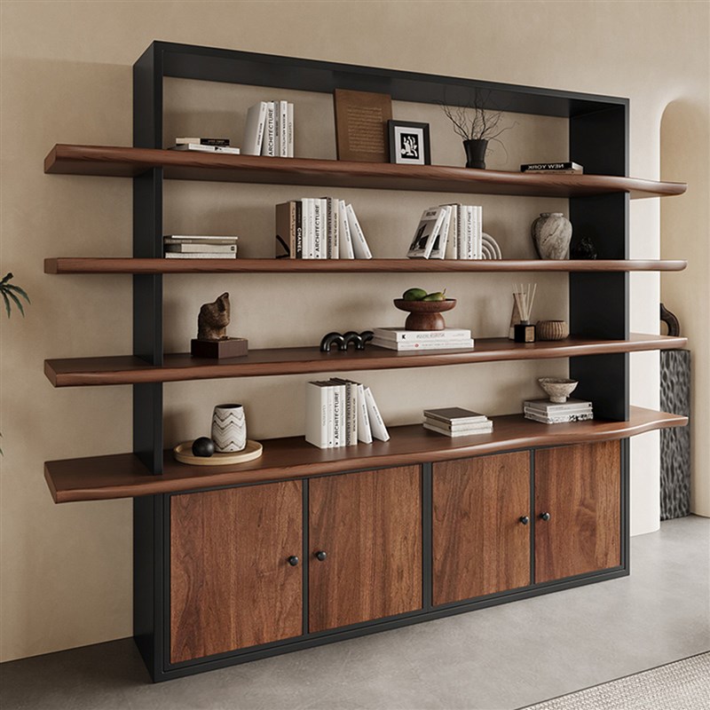 北欧铁艺实木g满墙书架落地书柜办公室层架工业风书房置物架展示