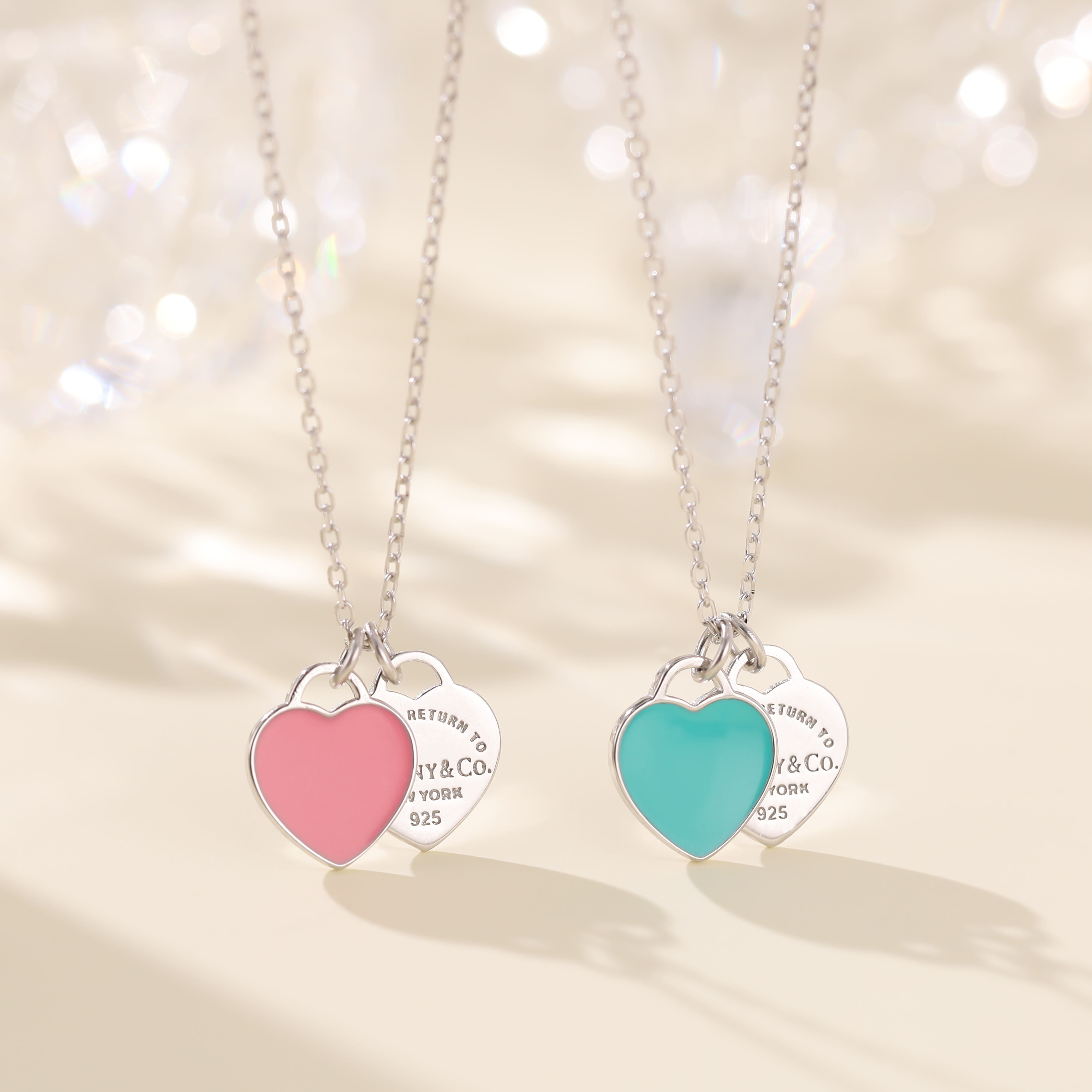 T家双心吊坠配项链纯银925银