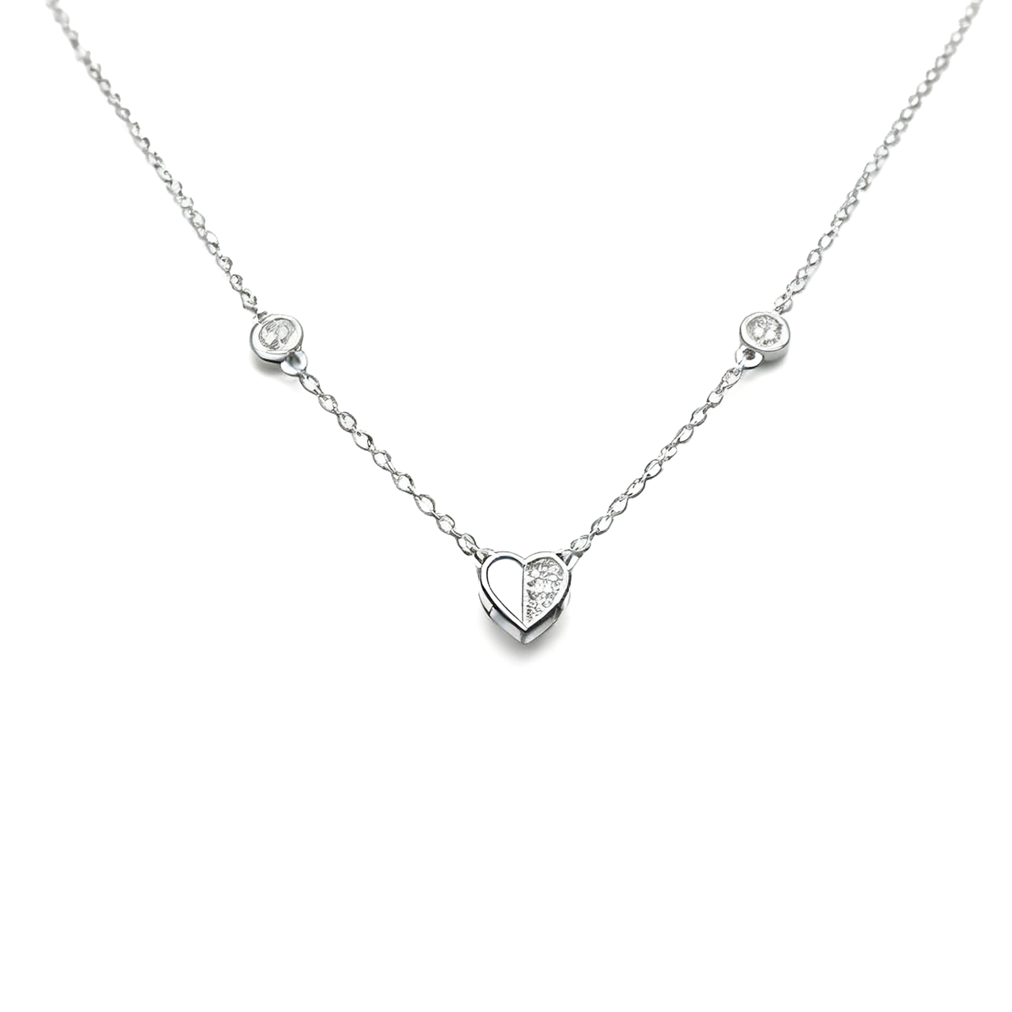 S925银拼接爱心项链女小众设计