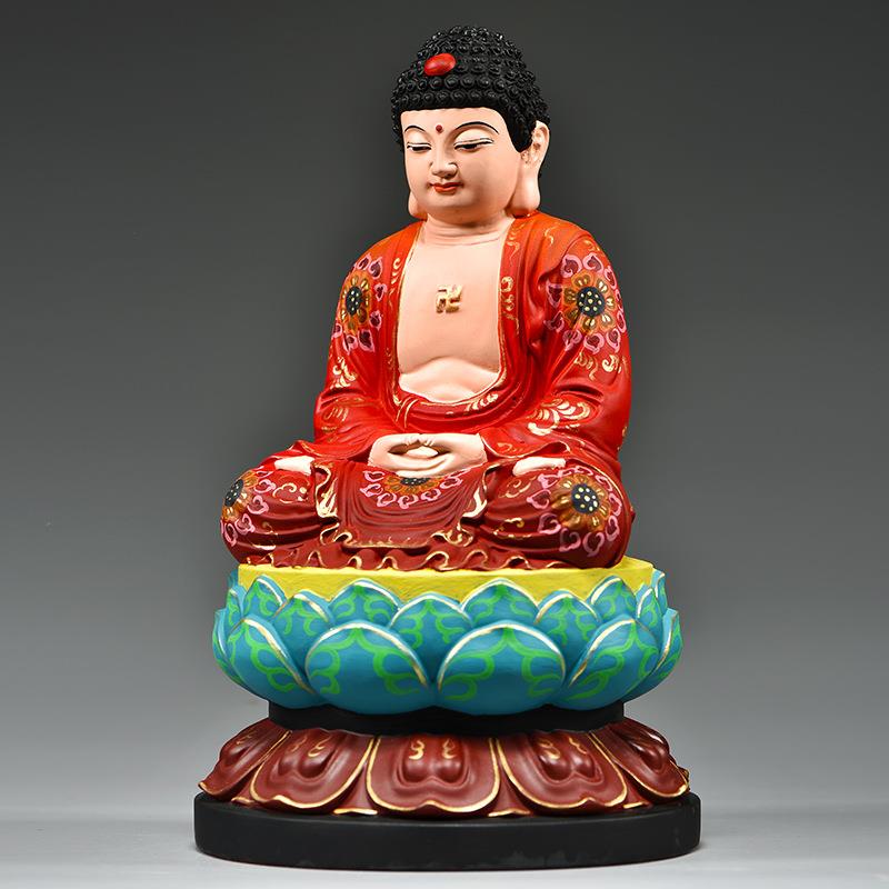 彩绘木雕刻大日如来阿弥陀佛释迦牟尼西方三圣佛祖像摆件家居装饰