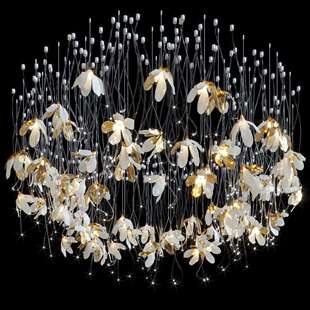 酒店大堂灯别墅挑空客厅复式楼梯灯售楼部大厅告状装饰银杏叶吊灯