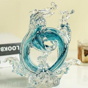 轻奢琉璃高货抽象艺术桌面摆件财源滚滚玄关电视柜酒柜水晶摆设