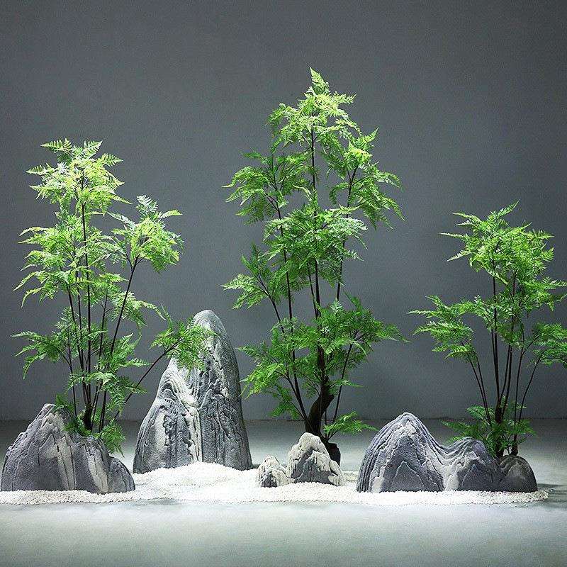绿植盆栽大型植物假山造景绿植景观装饰文竹橱窗楼梯转角落地仿真