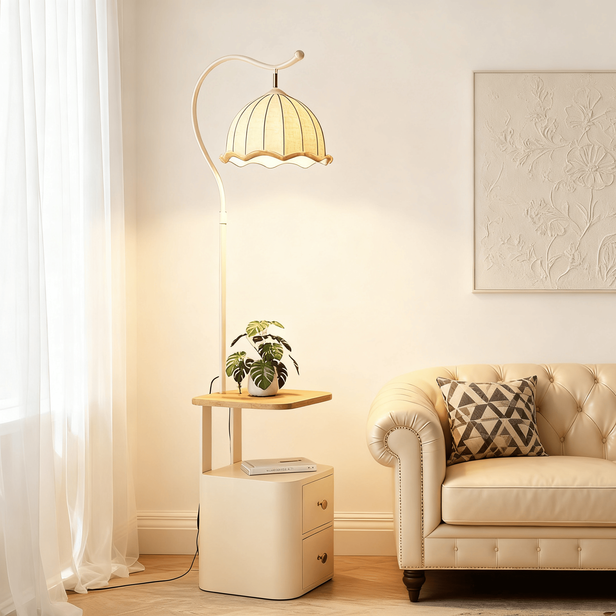 中古风落地灯氛围置物架一体