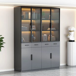 2025b新款 现代简约轻奢玻璃门展示柜客厅卧室收纳储物柜子书架落