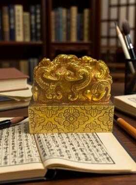 复古纯铜鎏金九龙官印铜印章 文创市集摆件仿古老物件 黄铜工艺品