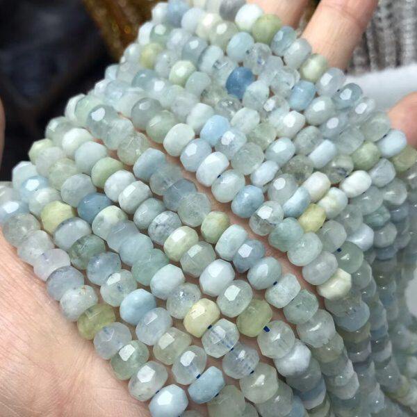天然水晶海蓝宝西瓜面刻面盘珠散珠 切角扁珠半成品 手链项链隔珠