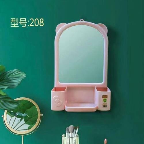 家用卫生间厕所挂镜免打孔方形镜子简约塑料镜宿舍浴室置物挂墙镜