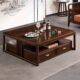 新中式 正方形全实木大茶几大户型客厅乌金檀木茶几电视柜组合家具