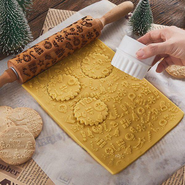 圣诞节小装饰古浮雕纹印花擀面杖滚轴压花翻糖饼干曲奇饼擀面棍