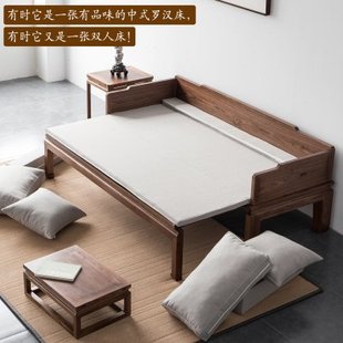 新中式罗汉床黑胡桃木推拉床实木沙发罗汉床塌禅意榫卯家具多功能