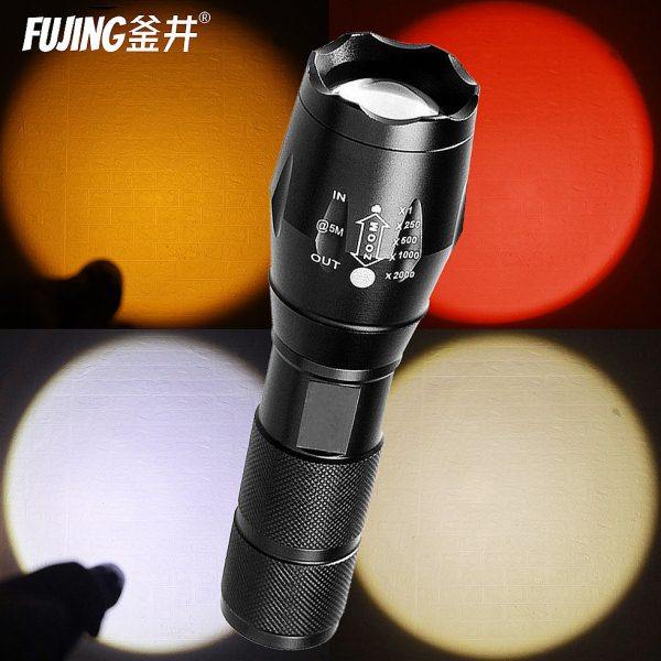 四色手电筒摄影拍照补光双色变焦人像拍摄户外打光橙黄暖光T6灯珠