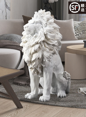 轻奢创意狮子客厅摆件大型落地电视柜旁边家居饰品办公室开业礼物