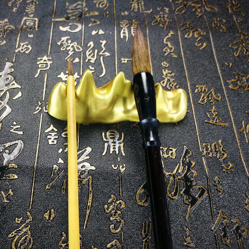 铜笔架山笔搁 金属简约镇尺镇纸毛笔架笔搁笔置笔山 文房四宝用品