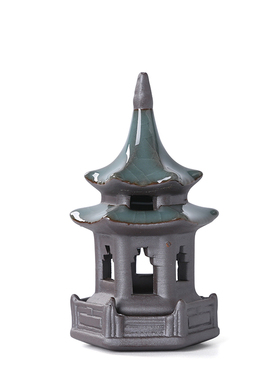 陶瓷六角亭凉亭微景观小宝塔摆件造景园艺盆景鱼缸假山流水器配件