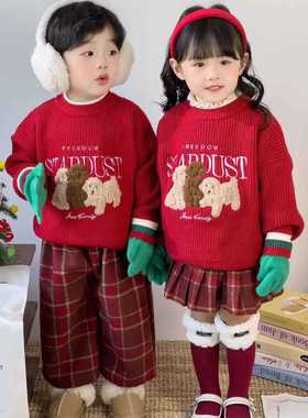 8083儿童针织毛衣男女童新年红色可爱卡通洋气圣诞过年喜庆上衣