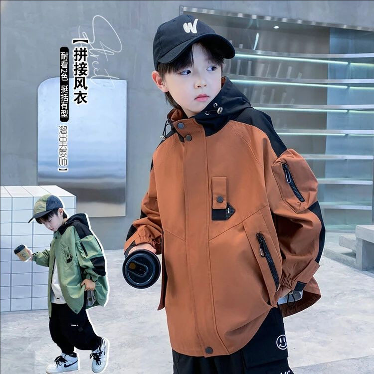 男童春款工装冲锋衣2025新款风衣