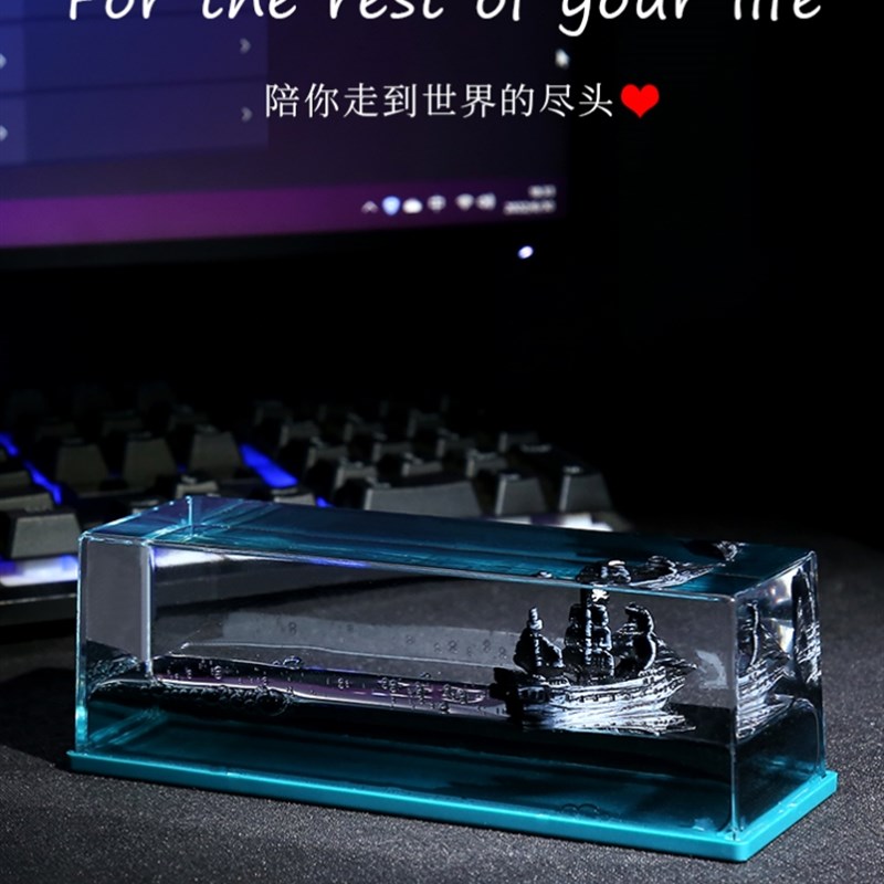 黑珍珠号漂流瓶游k轮游体漂流瓶桌面永不沉没的小船桌面内摆件礼